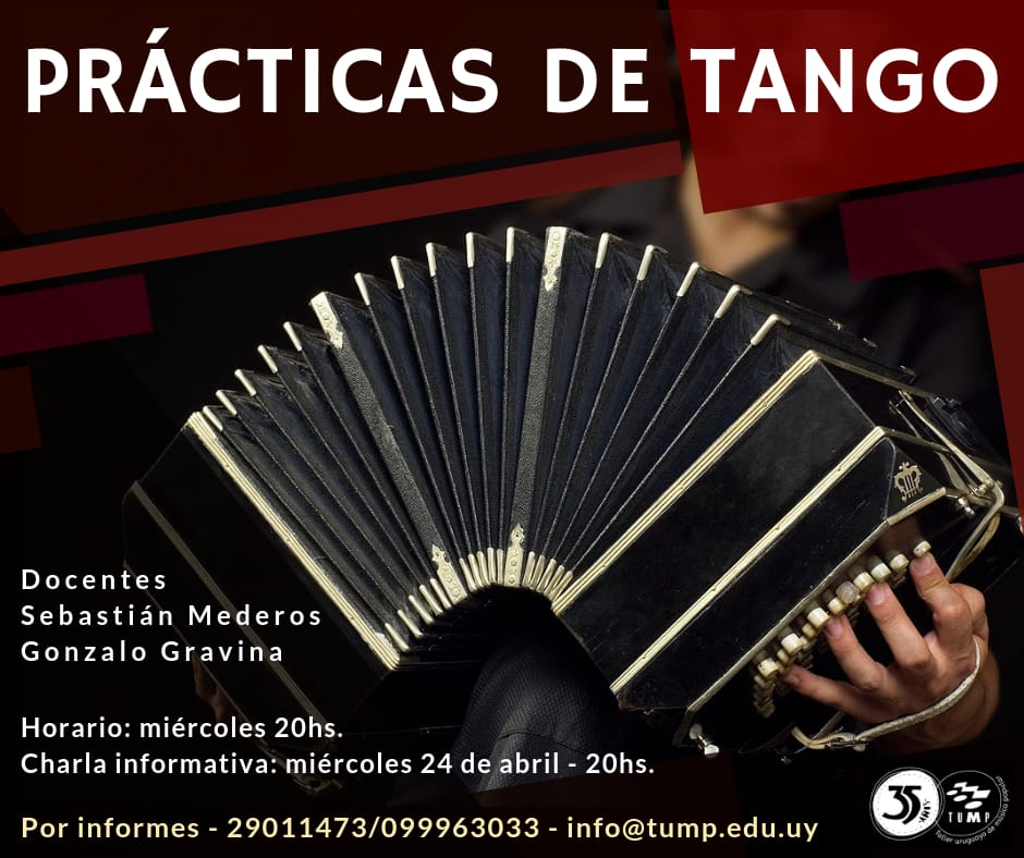 Propuesta de taller de iniciación (o acercamiento) al tango
- Estudio y análisis teórico y técnico
- Talleres de distintas formaciones instrumentales y corales. Sesiones de práctica
- Estudio histórico
- Iniciación al baile